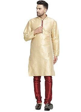 Gold Art Silk Kurta Pyjama Set