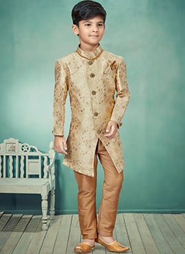 Gold Banarasi Silk Jacquard Indowestern Sherwani