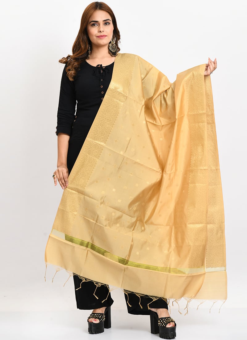 Gold Banarasi Silk Weaving Work Dupatta Work Wear