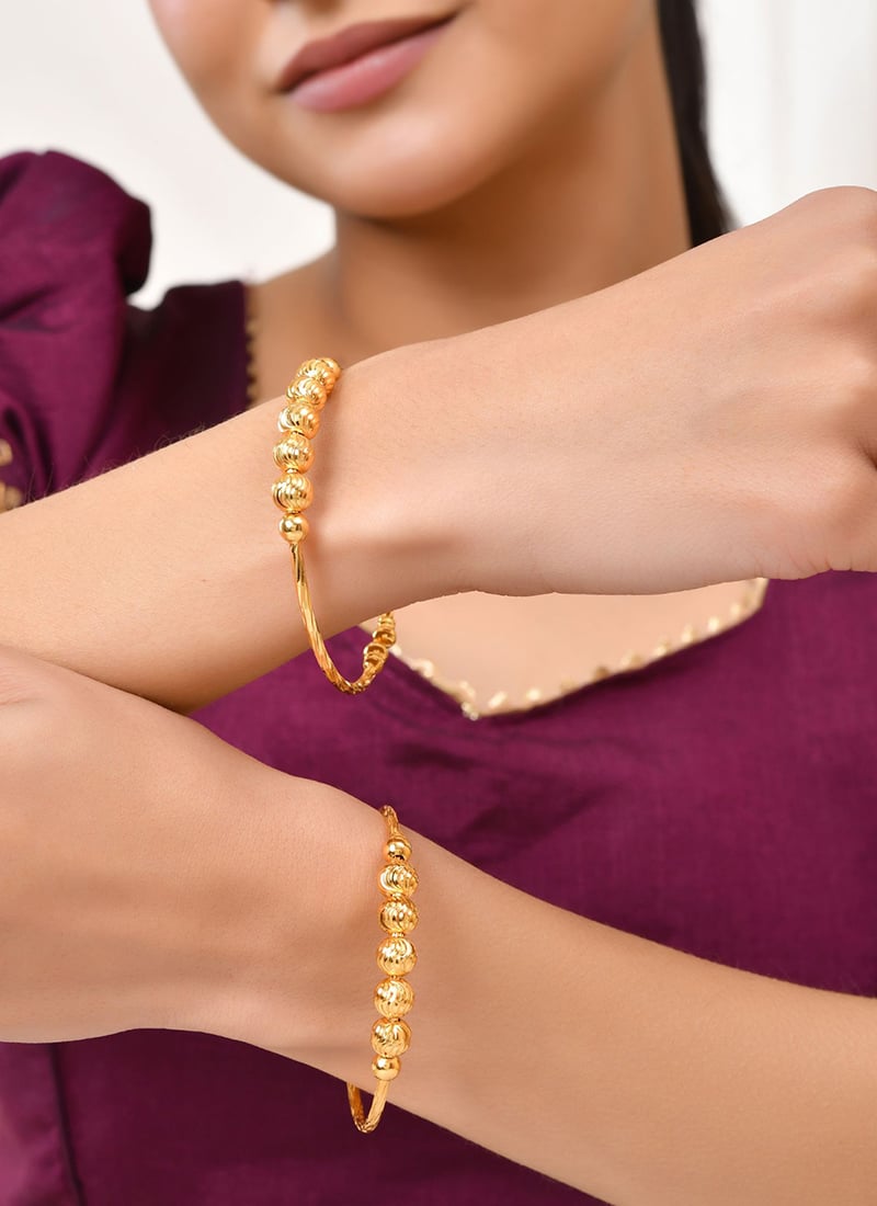 Gold Beaded Design Bangle Set For Women Festive Wear
