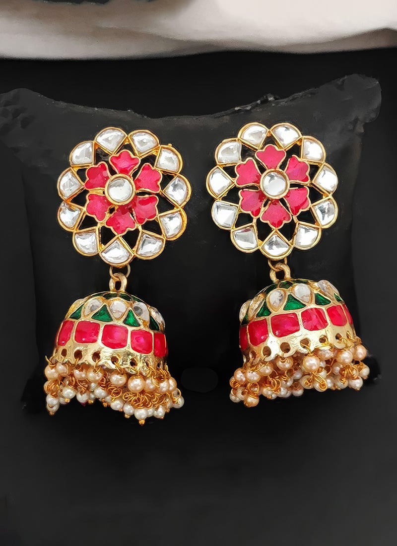 Gold Beaded Kundan Jhumka Festive Wear