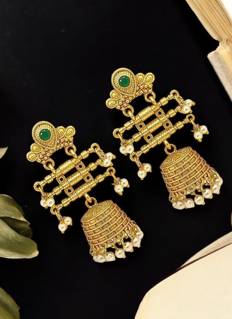 Gold Beads Adorned Jhumkas