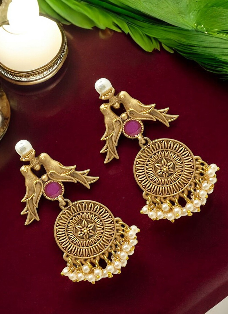 Gold Beads And Kundan Adorned Danglers Festive Wear