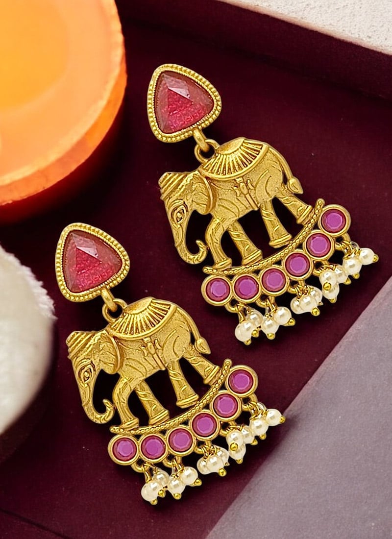 Gold Beads And Kundan Adorned Danglers Festive Wear