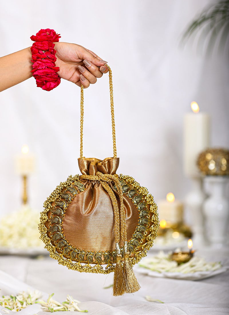 Gold Brocade Ghungroo Work Potli Wedding Wear