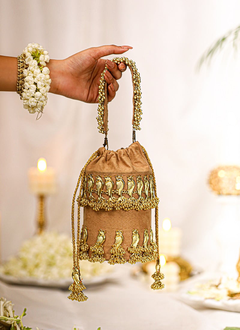 Gold Brocade Ghungroo Work Potli Wedding Wear