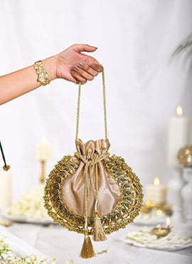 Gold Brocade Ghungroo Work Potli For Women
