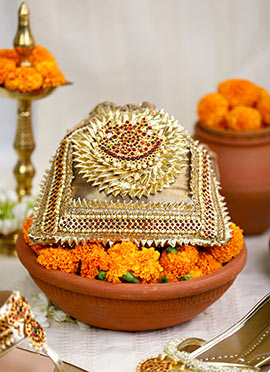 Gold Brocade Gota And Stone Embroidered Hand Bag