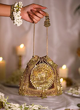 Gold Brocade Gota Work Potli For Women