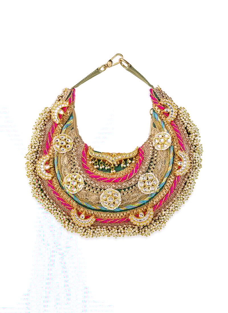 Gold Brocade Gota Zari Beads Hand Bag Wedding Wear