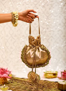 Gold Brocade Potli For Women