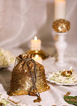 Gold Brocade Sequins Potli For Women