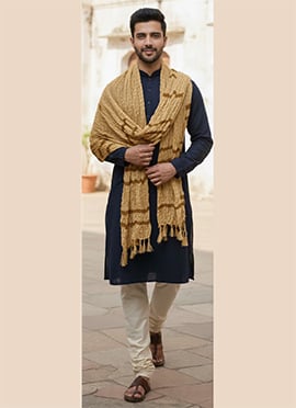 Gold Chanderi Silk Zari Mens Stole
