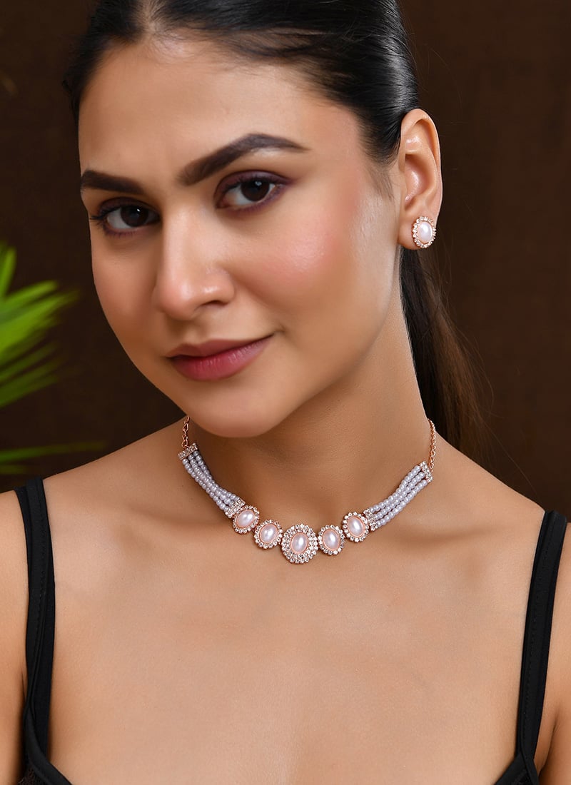 Gold Choker With Kundan Moti Stones Wedding Wear