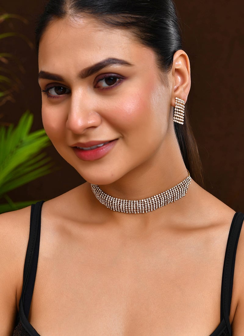 Gold Choker With Stone Embellishment Wedding Wear