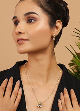 Gold Copper Kundan Necklace With Beads