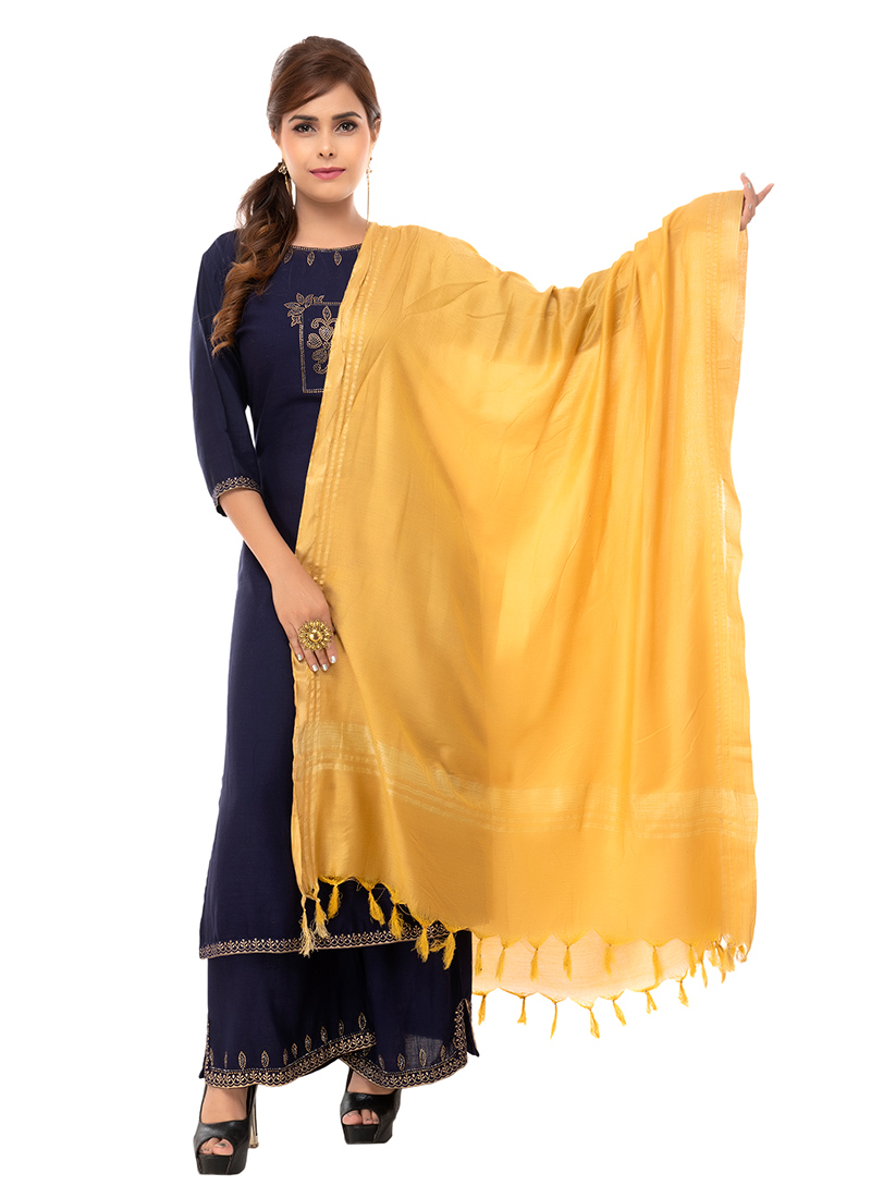 Gold Cotton Slub Weaving Work Dupatta Work Wear