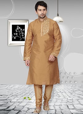 Gold Dupion Silk Kurta Pyjama