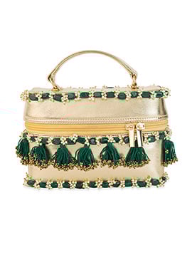 Gold Faux Leather Beads Hand Bag
