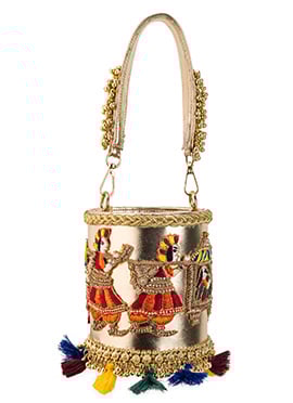 Gold Faux Leather Embroidered Potli