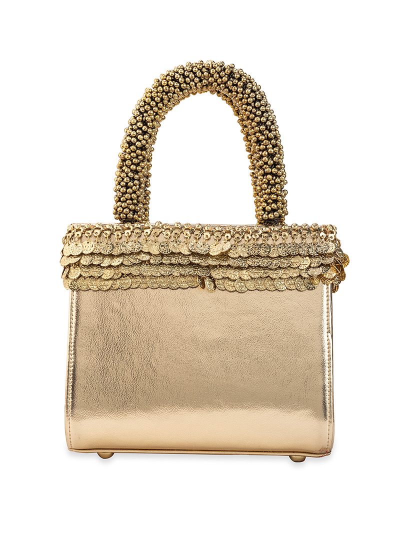 Gold Faux Leather Hand Bag Wedding Wear