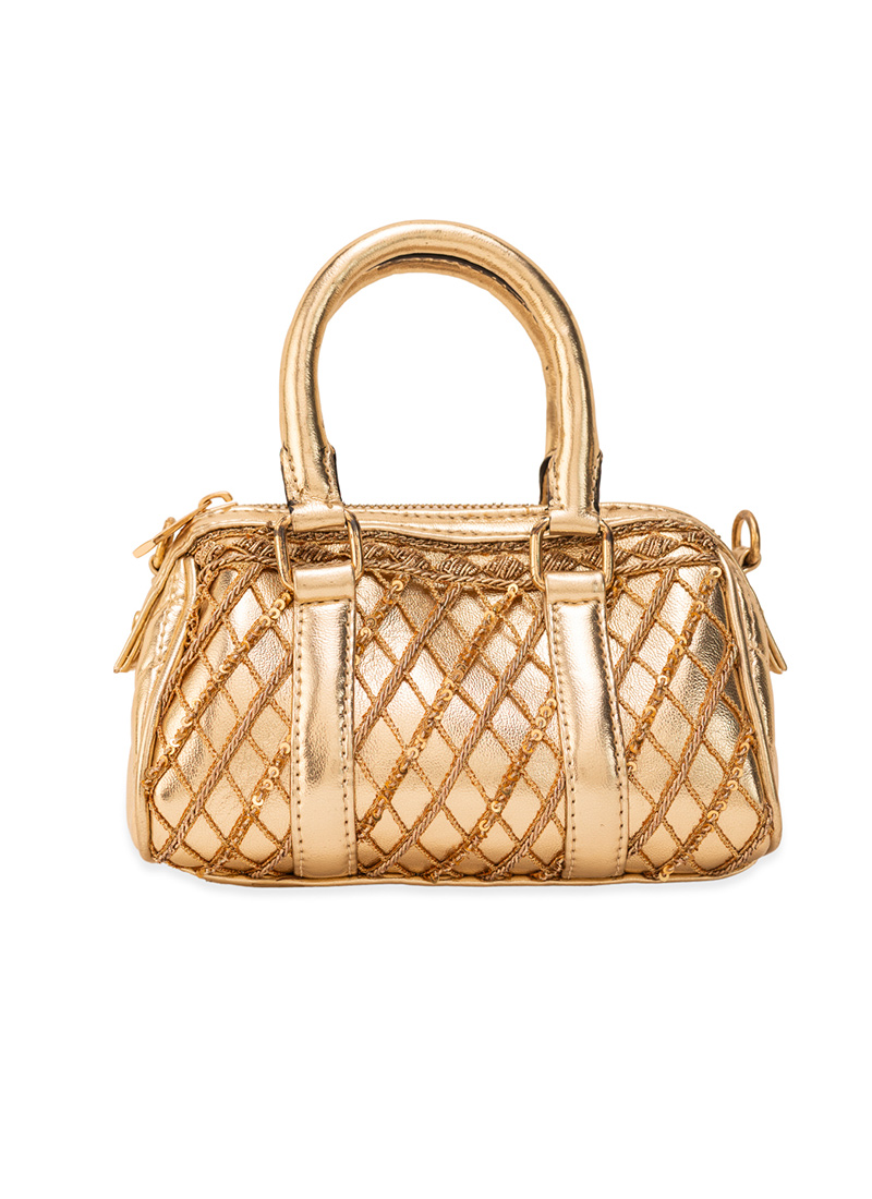 Gold Faux Leather Hand Bag Wedding Wear