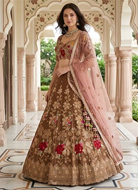 Gold Fendy Silk Embroidery Sequins Lehenga