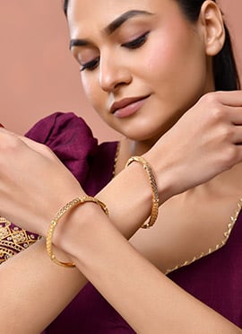 Gold Finish Filigree Design Bangles Set For Women
