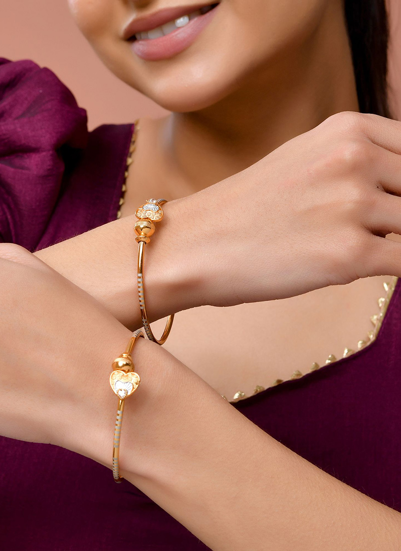 Gold Finish Heart Motif Bangles Set For Women Festive Wear