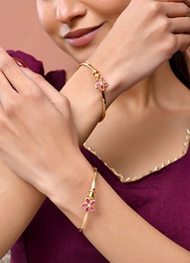 Gold Finish Kundan Floral Stone Bangles Set For Women