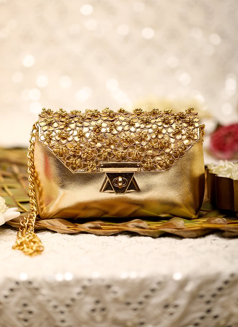 Gold Gota Embroidered Hand Bag For Women Wedding Wear
