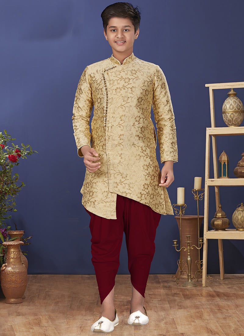 Gold Heavy Silk Indowestern Sherwani Wedding Wear