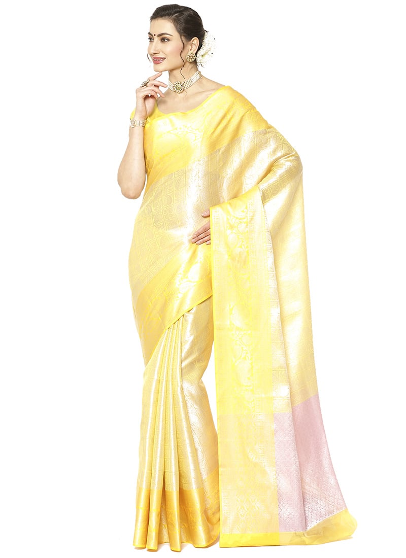 Women Wedding Wear Heavy Zari Weavving Banarasi Silk Saree with Un Stitched Blouse