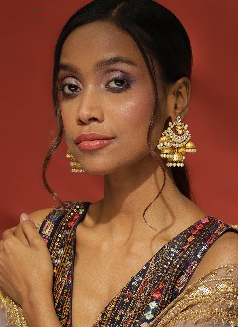 Gold Kundan And Bead Adorned Drops Festive Wear