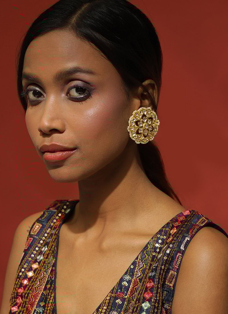 Gold Kundan And Bead Adorned Studs Festive Wear