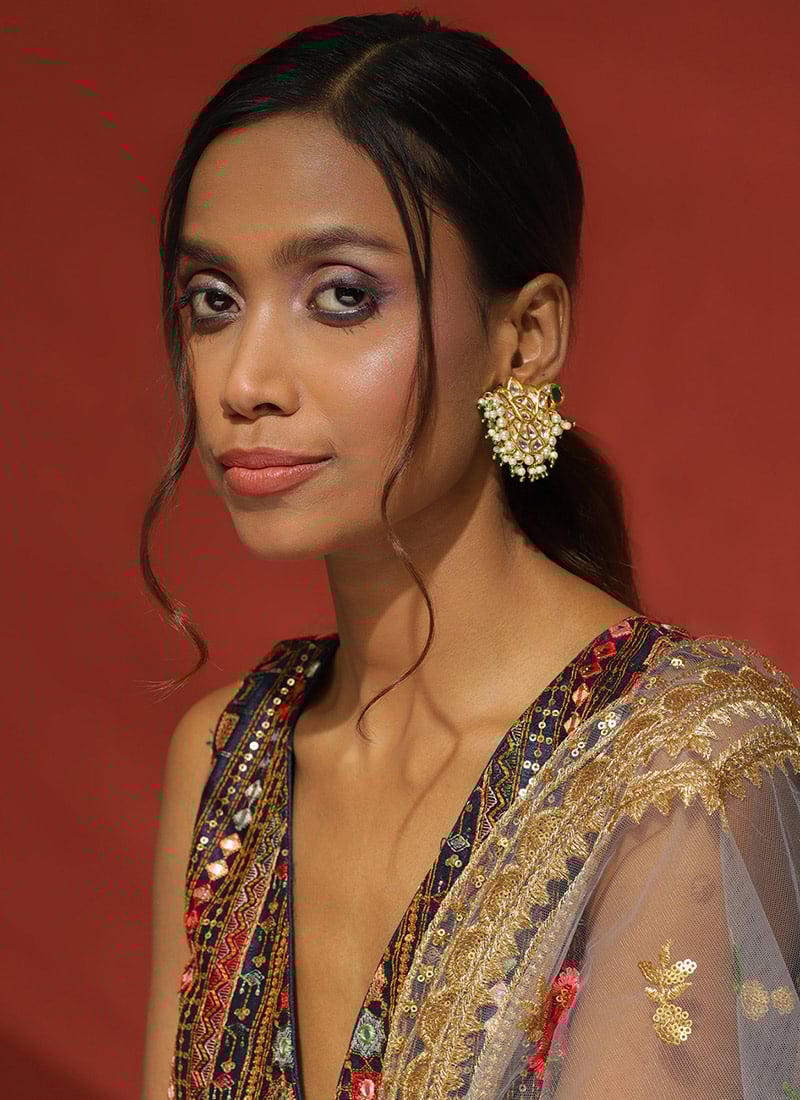 Gold Kundan And Bead Adorned Studs Festive Wear