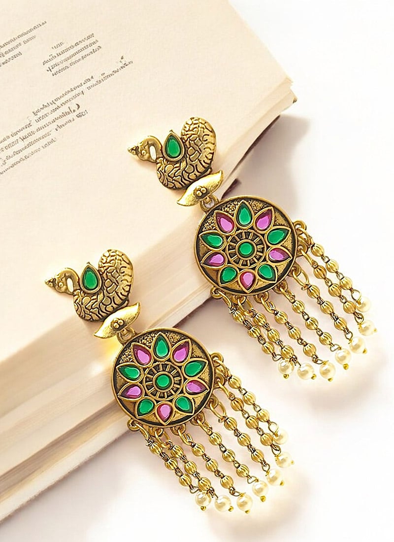 Gold Kundan And Beads Adorned Danglers Festive Wear