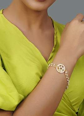 Gold Kundan And Beads Work Bracelet