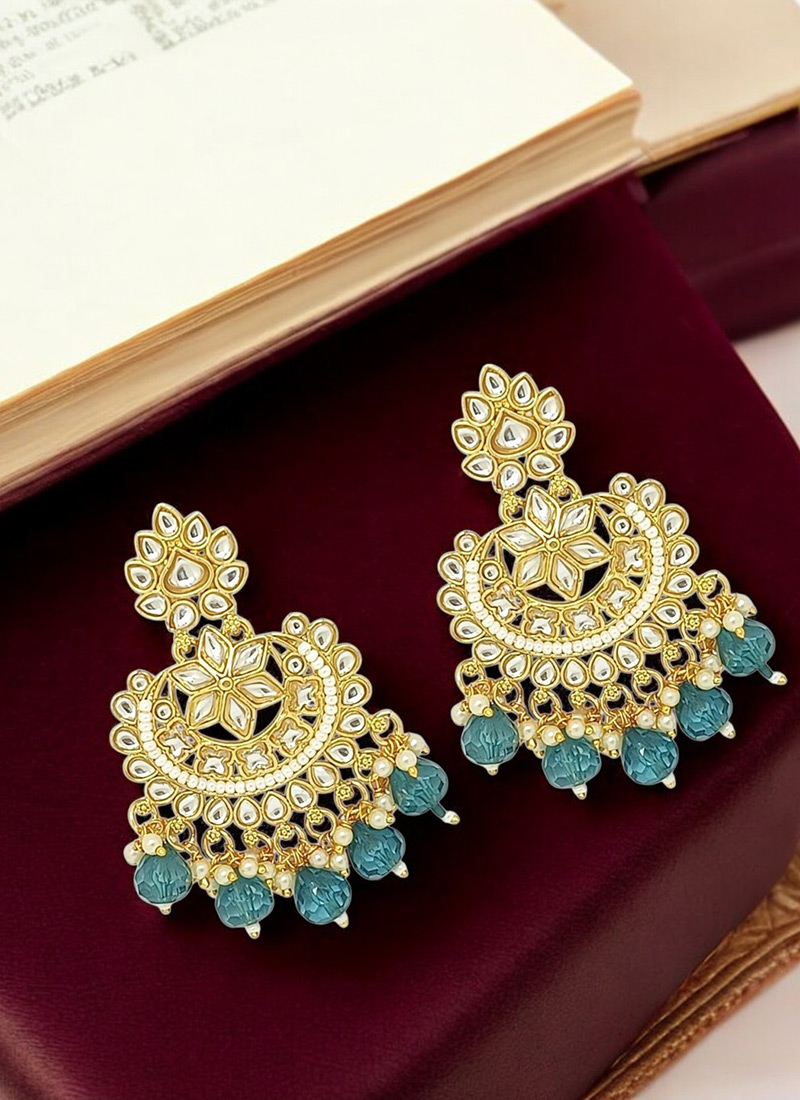Gold Kundan And Moti Adorned Chaand Bali Festive Wear