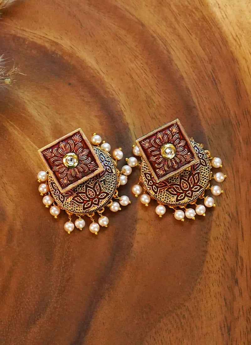 Gold Kundan And Moti Drops Festive Wear