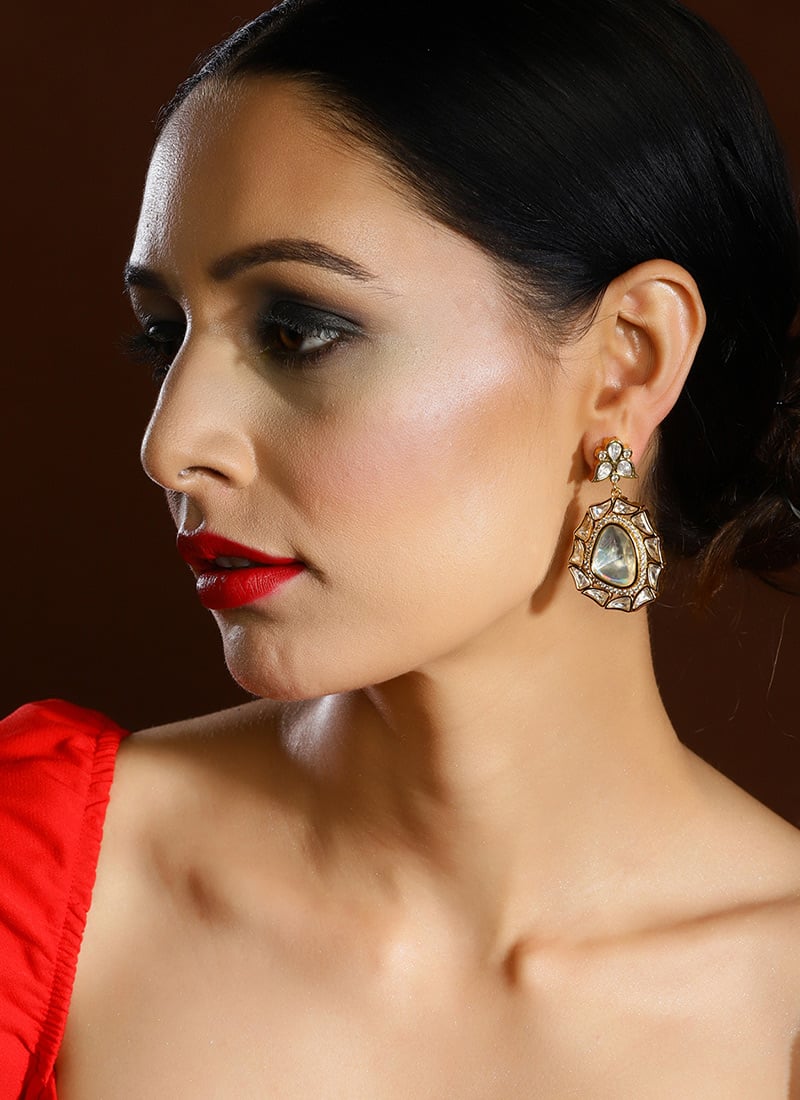 Gold Kundan And Stone Adorned Drops Festive Wear