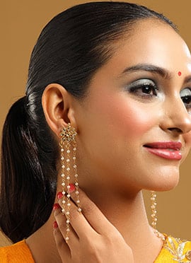 Gold Kundan Beads Danglers