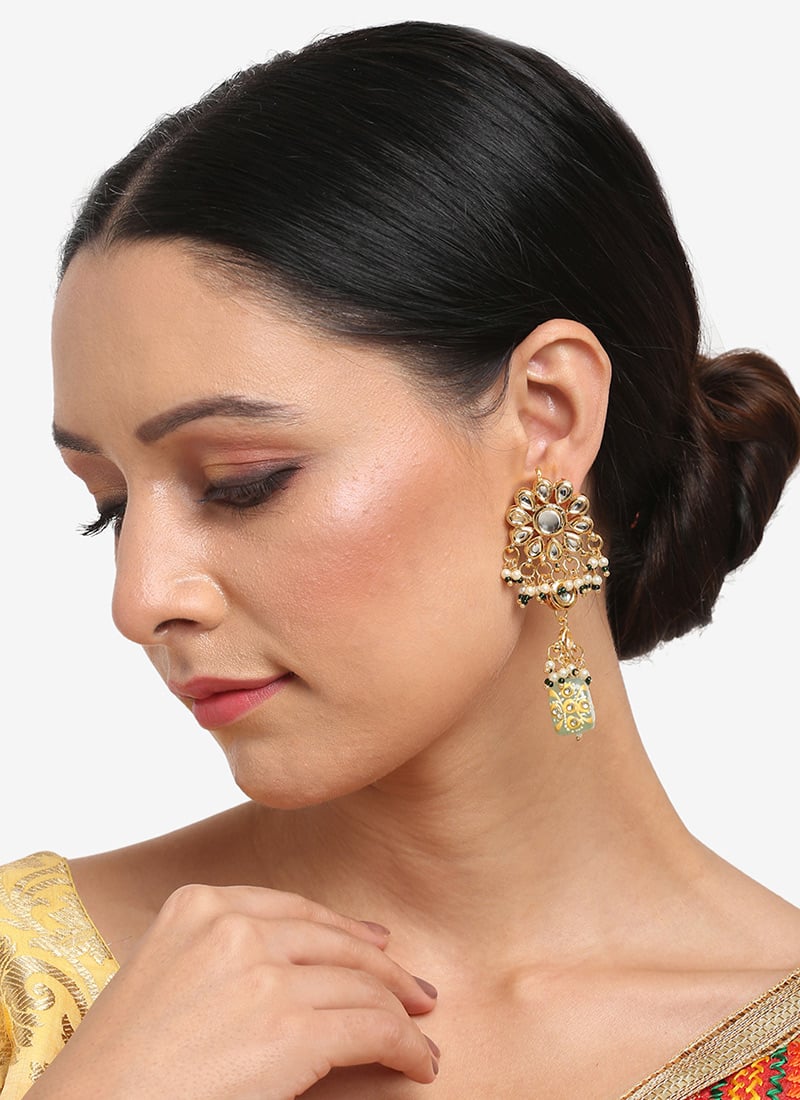 Gold Kundan Beads Danglers Festive Wear