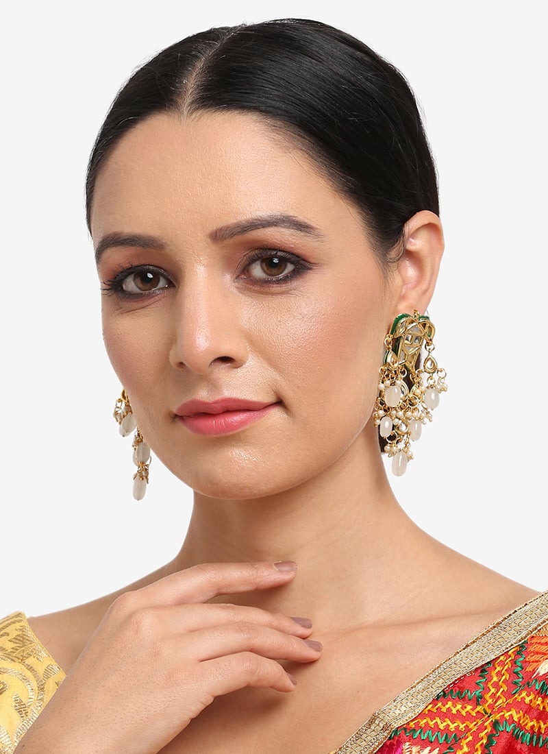 Gold Kundan Beads Danglers Festive Wear