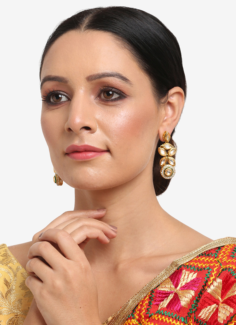 Gold Kundan Beads Danglers