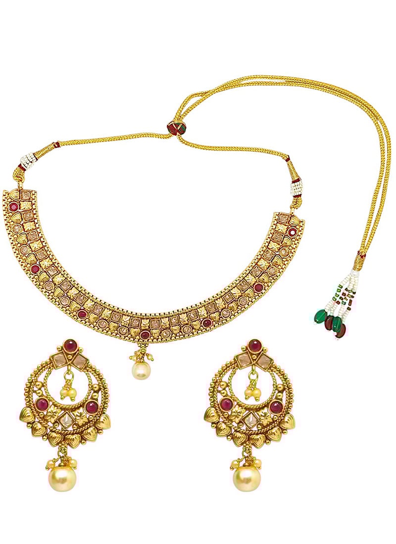 Gold Kundan Beads Moti Choker Festive Wear