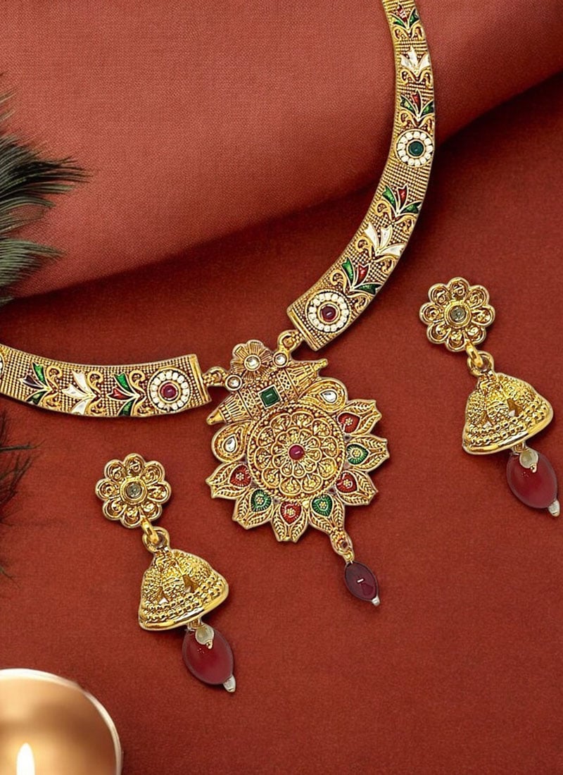 Gold Kundan Beads Necklace Festive Wear