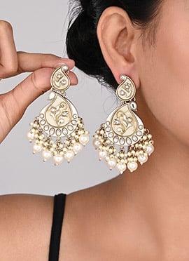 Gold Kundan Meenakari Drop Earrings