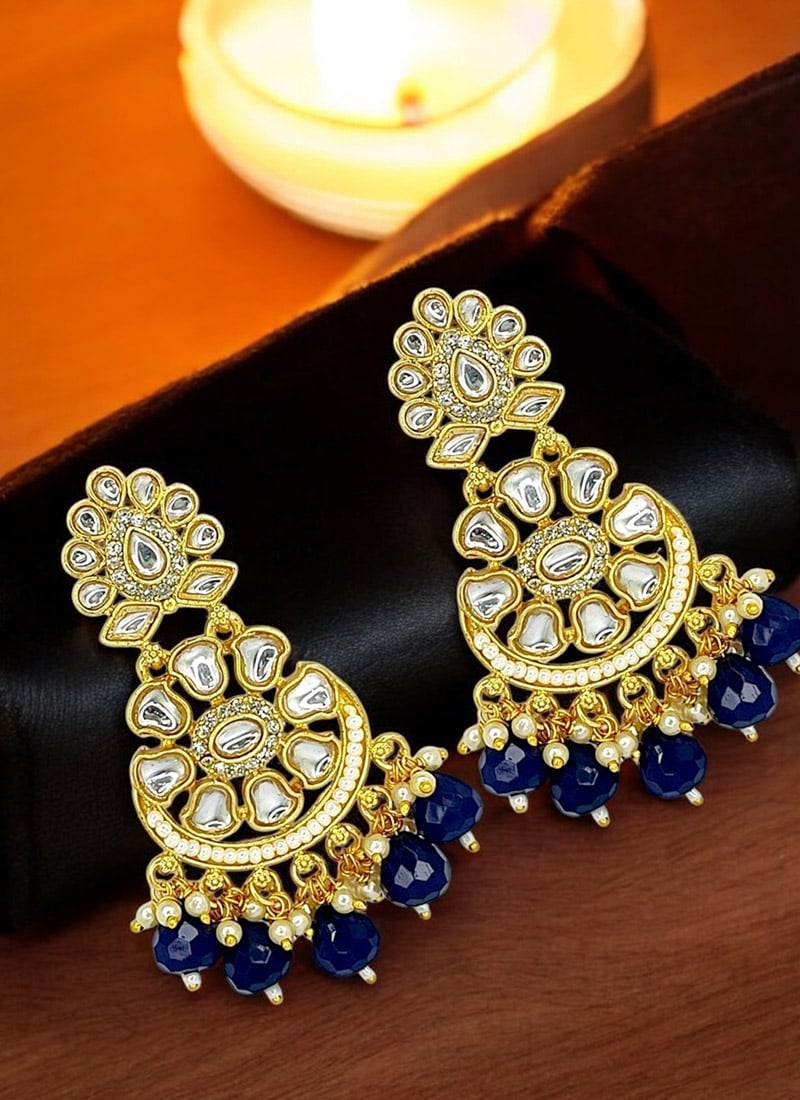 Gold Kundan Moti And Stones Adorned Chaand Bali Festive Wear