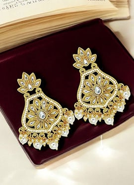 Gold Kundan Moti And Stones Adorned Danglers